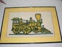 Framed Yellow Needlepoint train in Bolingbrook, Illinois